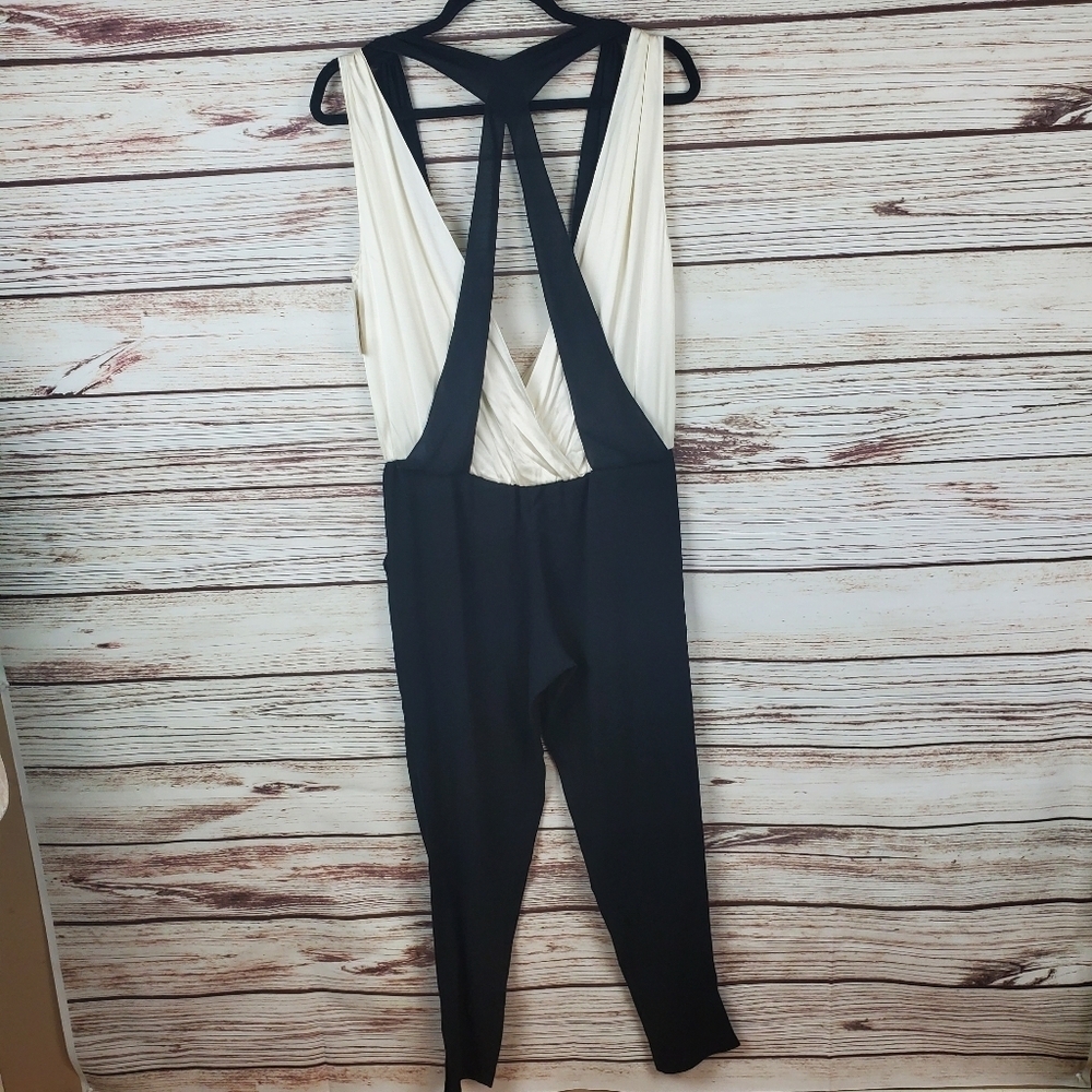 NWT Ramy Brook Womens XS Black/White Sleeveless Drape Pleated Jumpsuit - Picture 6 of 11